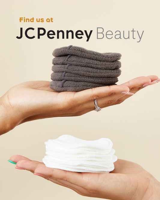 two hands holding Clean Circle's reusables with title Find us at JCPenney Beauty 