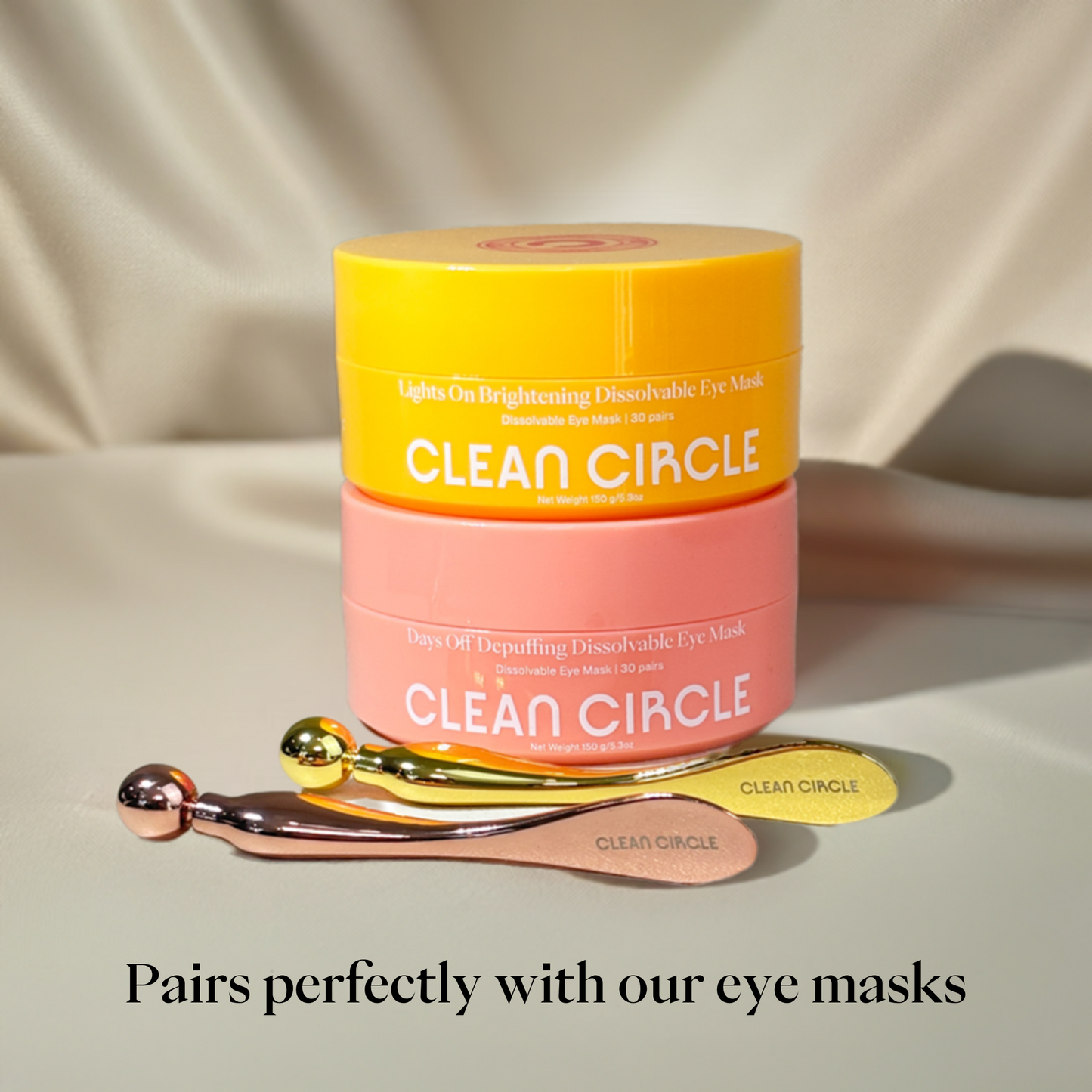 clean circle eye masks with sustainable metal massagers and spoons that pairs 